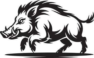 Fototapeta premium Wild Boar Silhouette Art with Fierce Tusks Running Nature Design
