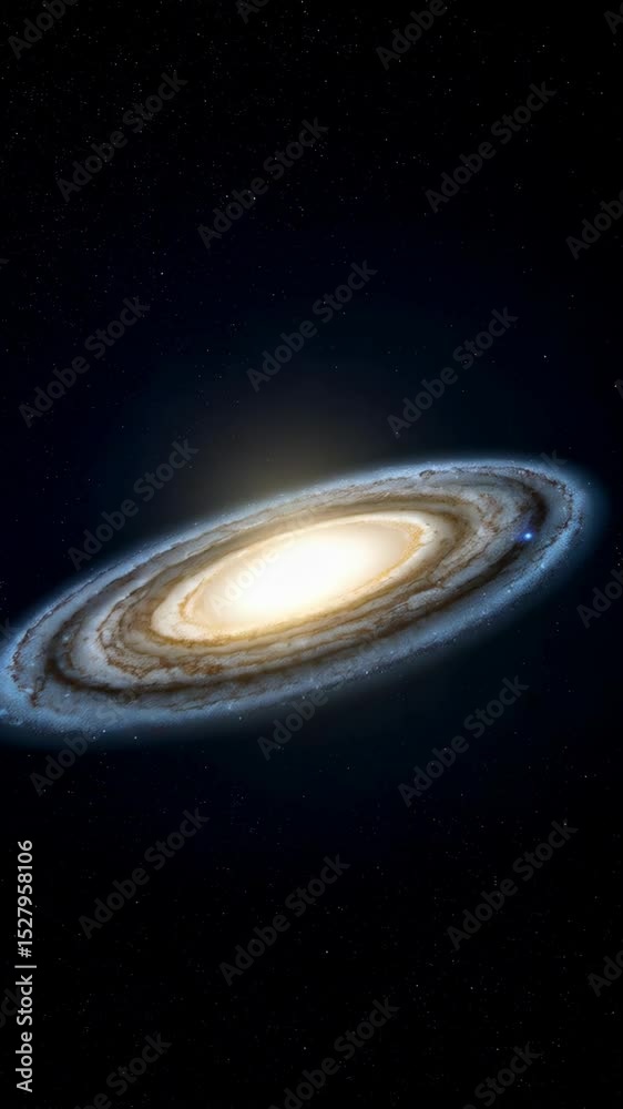 Wall mural dramatic galactic spiral structure with glowing core radiating light in deep dark outer space full o