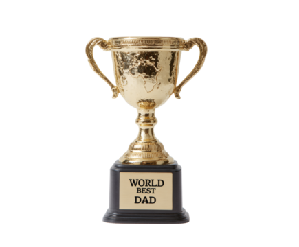 A gold trophy awarded to the world's best dad, celebrating fatherhood.
