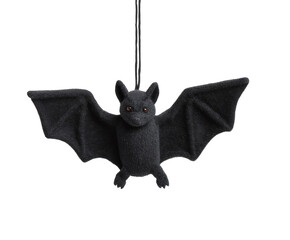A detailed plush black bat with its wings spread, perfect for Halloween decorations.