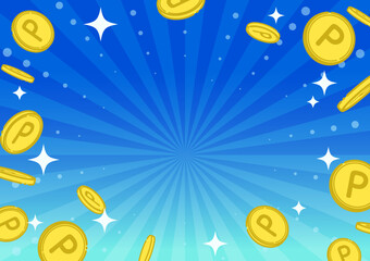 ポイントコインが飛ぶ背景イラスト（青）