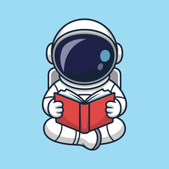 Cute astronaut reading book vector illustration isolated on white background © Vector Vander