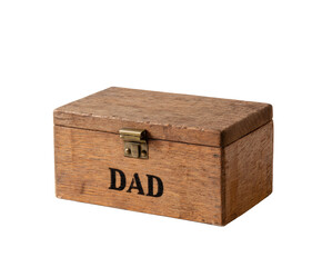 A rustic wooden box labeled 'DAD', ideal for a thoughtful Father's Day gift or a personal keepsake.