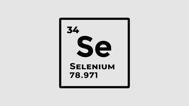 Selenium, chemical element of the periodic table graphic animation. Alpha channel. Transparent background motion design. 4K resolution