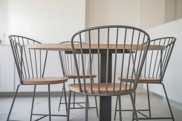 Modern Dining Set with Sleek Metal and Wooden Chairs