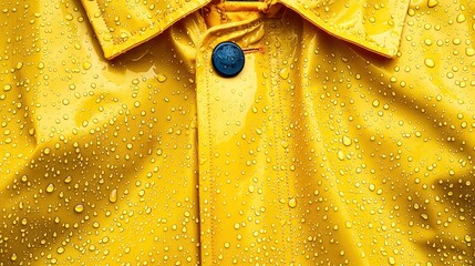A raincoat with water droplets beading on its surface, showing the impermeable nature of the material