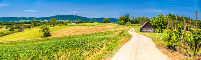 Kalnik, Croatia. Picturesque landscape of Prigorje region under Kalnik mountain panoramicview