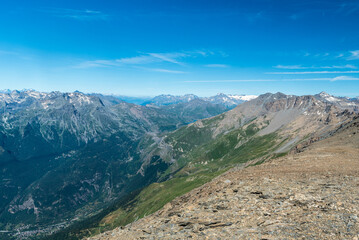 View bellow Rocciamelone hill summit in Graian Alps in Italy near borders with France