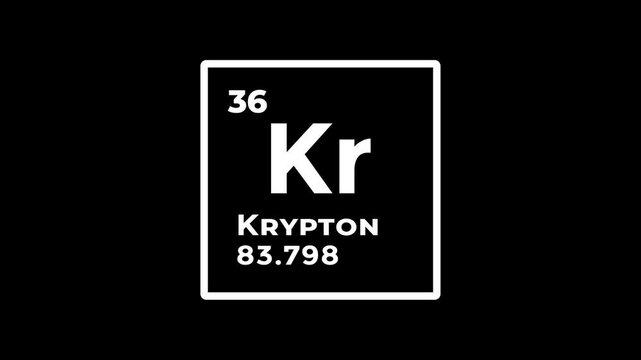 Krypton, chemical element of the periodic table graphic animation. Alpha channel. Transparent background motion design. 4K resolution