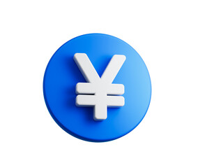 3D Blue coin with a white Yen symbol, representing Japanese currency and finance. 3d illustration