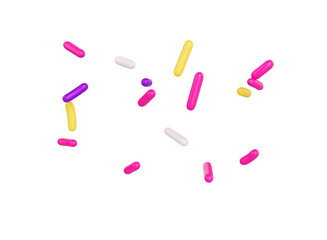 Bright and colorful candy sprinkles scattered and floating in mid-air, 3d illustration