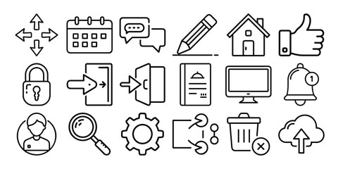 Real estate vector icon set for business, web, and internet design, featuring symbols of home, phone, bank, and financial documents
