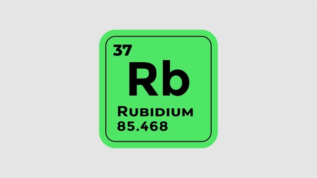 Rubidium, chemical element of the periodic table graphic animation. Alpha channel. Transparent background motion design. 4K resolution