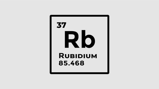 Rubidium, chemical element of the periodic table graphic animation. Alpha channel. Transparent background motion design. 4K resolution