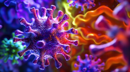 A symbolic representation of a shield protecting against microscopic viruses, with vibrant colors depicting strong immunity