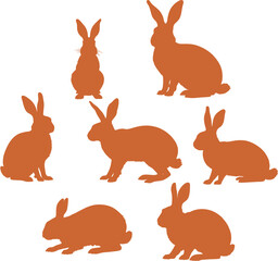 set of rabbits silhouettes vector illustration design art in colour 