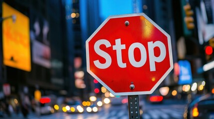 A traffic sign reading "Stop" placed at a busy intersection, symbolizing the imperative to ensure safety