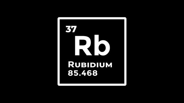 Rubidium, chemical element of the periodic table graphic animation. Alpha channel. Transparent background motion design. 4K resolution