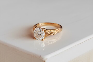 Exquisite Gold Ring with Sparkling Round-Cut Clear Center Stone