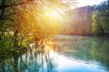 Krka, Slovenia. Krka river nature dawn view