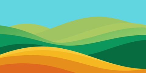 Obraz premium A vast gentle peaceful green sunny and calm rolling cartoon video background scene vector illustration