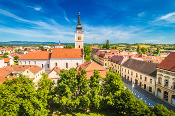 Krizevci, Croatia: Picturesque town of Krizevci in Prigorje region church and park aerial view