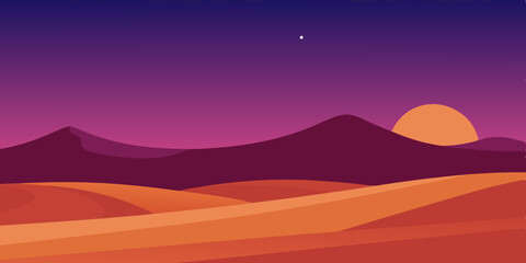 Obraz premium A purple serene cool calm and beautiful twilight desert cartoon video background scene vector illustration