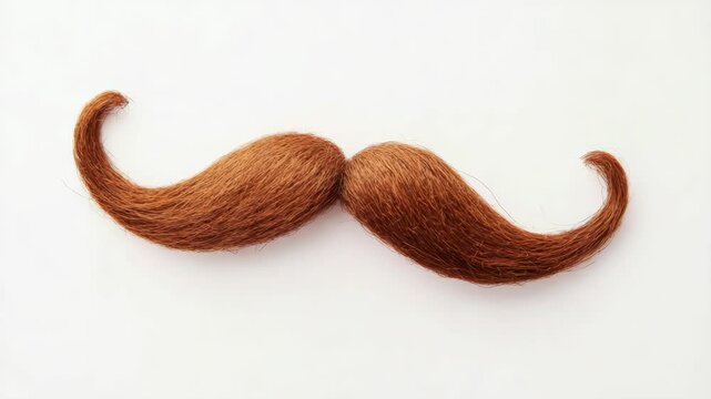 Realistic brown handlebar mustache with curled tips, natural hair texture, isolated on white background, concept of facial hair style