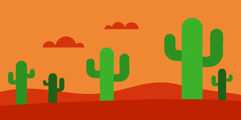Obraz premium A spiky green and arid western cactus field cartoon video background scene vector illustration