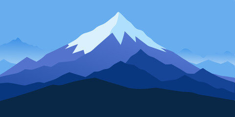 A misty blue and serene beautiful hazy mountain range cartoon video background scene vector illustration