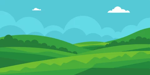 Keuken achterwand Boerderij A rolling idyllic and lush verdant green pasture cartoon video background scene vector illustration  © Sorodini