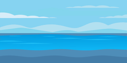 A tranquil glassy and peaceful serene blue calm sea cartoon video background scene vector illustration