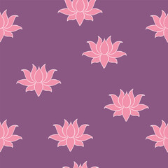 Pink Lotus Flower Seamless Pattern on Purple Background