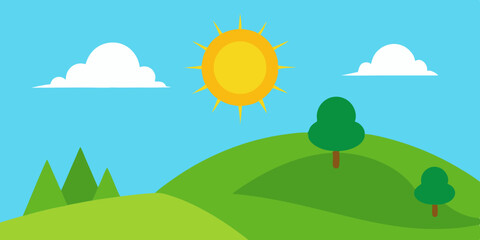 A bright cheerful and idyllic rolling sunny hillside cartoon video background scene vector illustration