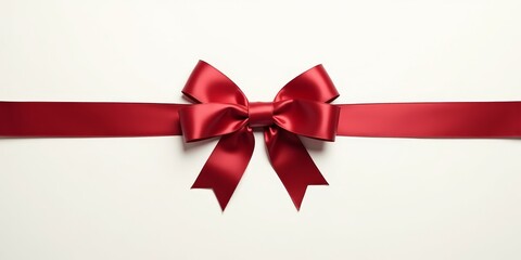 A red ribbon bow tied on a white background, symbolizing gift wrapping, celebration, and special occasions, with simple copy space.