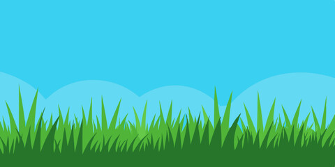 A serene open peaceful green grassy meadow cartoon video background scene vector illustration