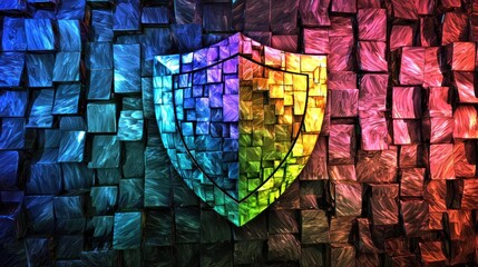A symbolic representation of a shield protecting against microscopic viruses, with vibrant colors depicting strong immunity