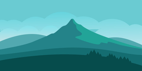 Naklejka premium A quiet ethereal green rolling misty hill cartoon video background scene vector illustration