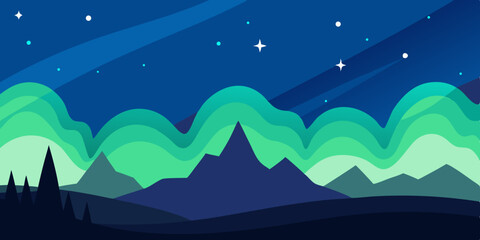 Spectacular Northern Lights Animation Cartoon Video Background Vector