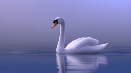 Obraz premium Elegant swan gliding across a misty lake in a fantasy atmosphere