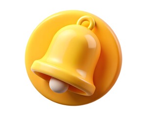 3d render yellow bell notification icon isolated on white background