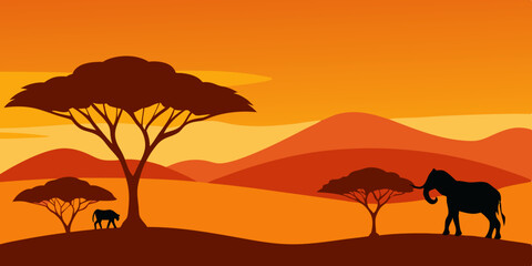 A wide open grassy savannah plains cartoon video background scene vector illustration