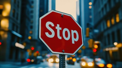 A traffic sign reading "Stop" placed at a busy intersection, symbolizing the imperative to ensure safety