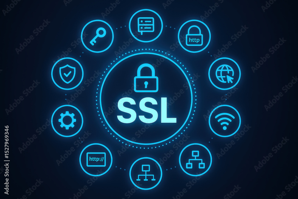 Poster this glowing ssl icon symbolizes data security and protection by ensuring encrypted communication be