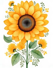 Fototapeta premium yellow sunflower watercolor isolated on white