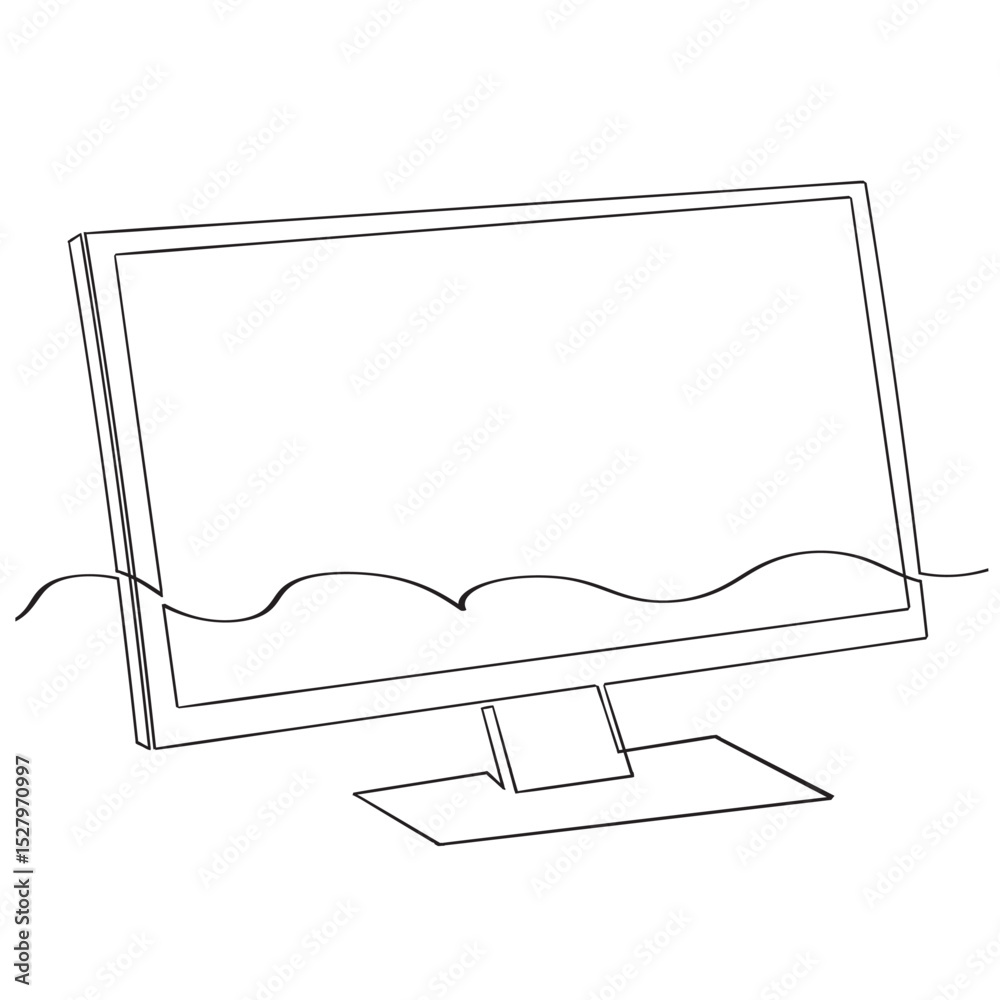 Poster continuous line drawing computer icon computer monitors icon vector.