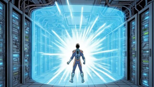 Superhero in Data Center Activating Energy Field