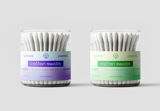 Cotton Swabs Jar Mockup &ndash; Realistic Dual Pack Scene for Hygiene, Skincare, and Cosmetic Branding