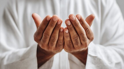 Close Up of Muslim Hands Raised in Prayer : Suitable for Be Used in Blog Posts, Social Media Posts or Website Content Related to People, Culture and Religion Theme.