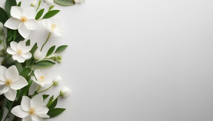 Fototapeta premium white flowers on a white background with copy space